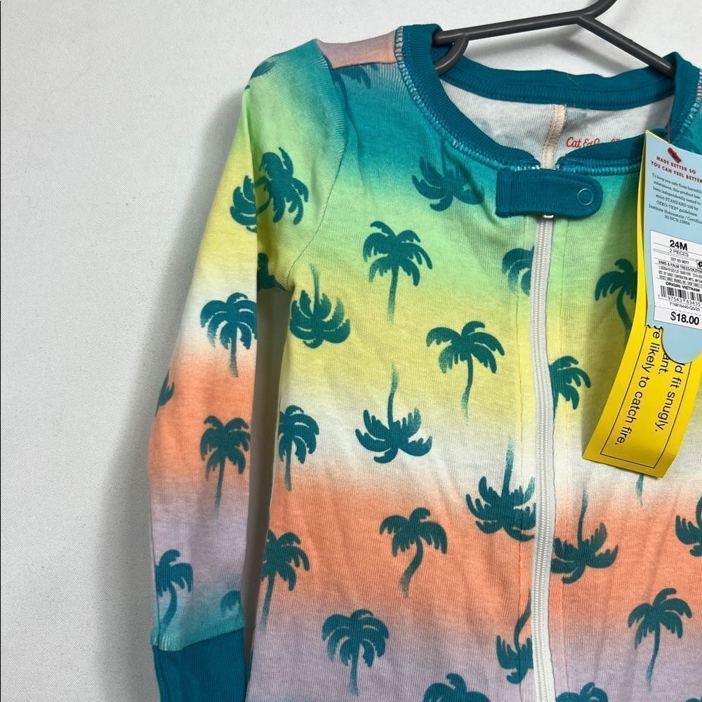 Cat & Jack palm tree one piece cotton Pajamas zip up size 24 months New - Picture 5 of 12